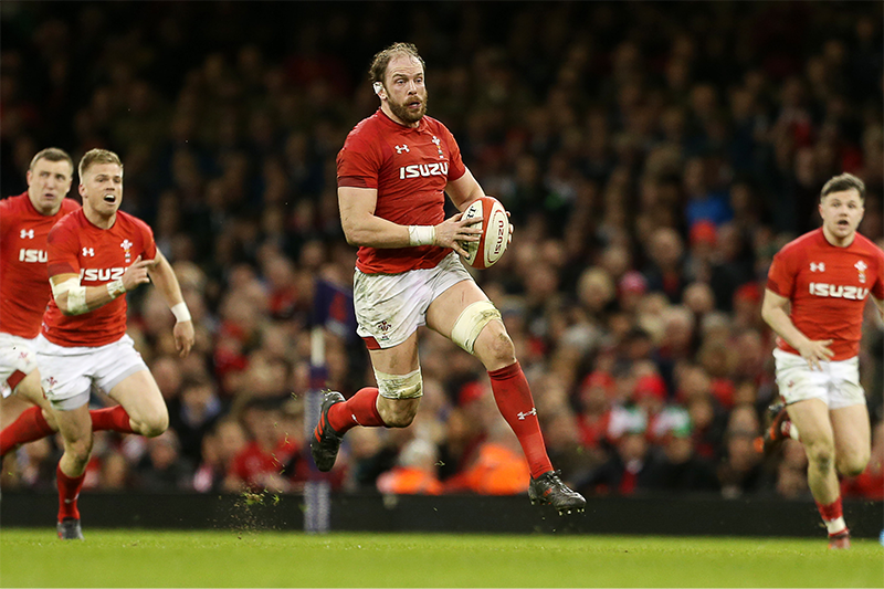 Alun Wyn Jones charges towards the line against Scotland.